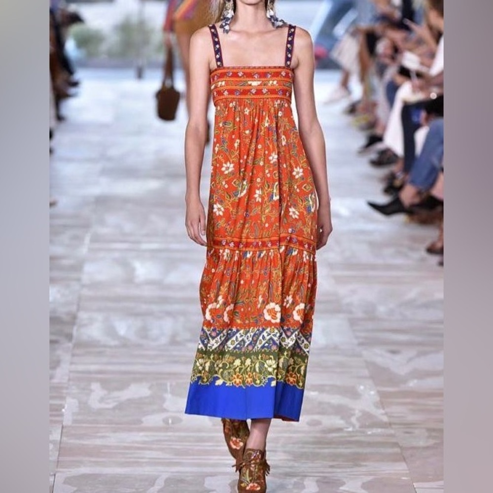 Tory Burch Runaway Embroidered Dayton Samba Batik Midi Dress Floral size 6 NWT